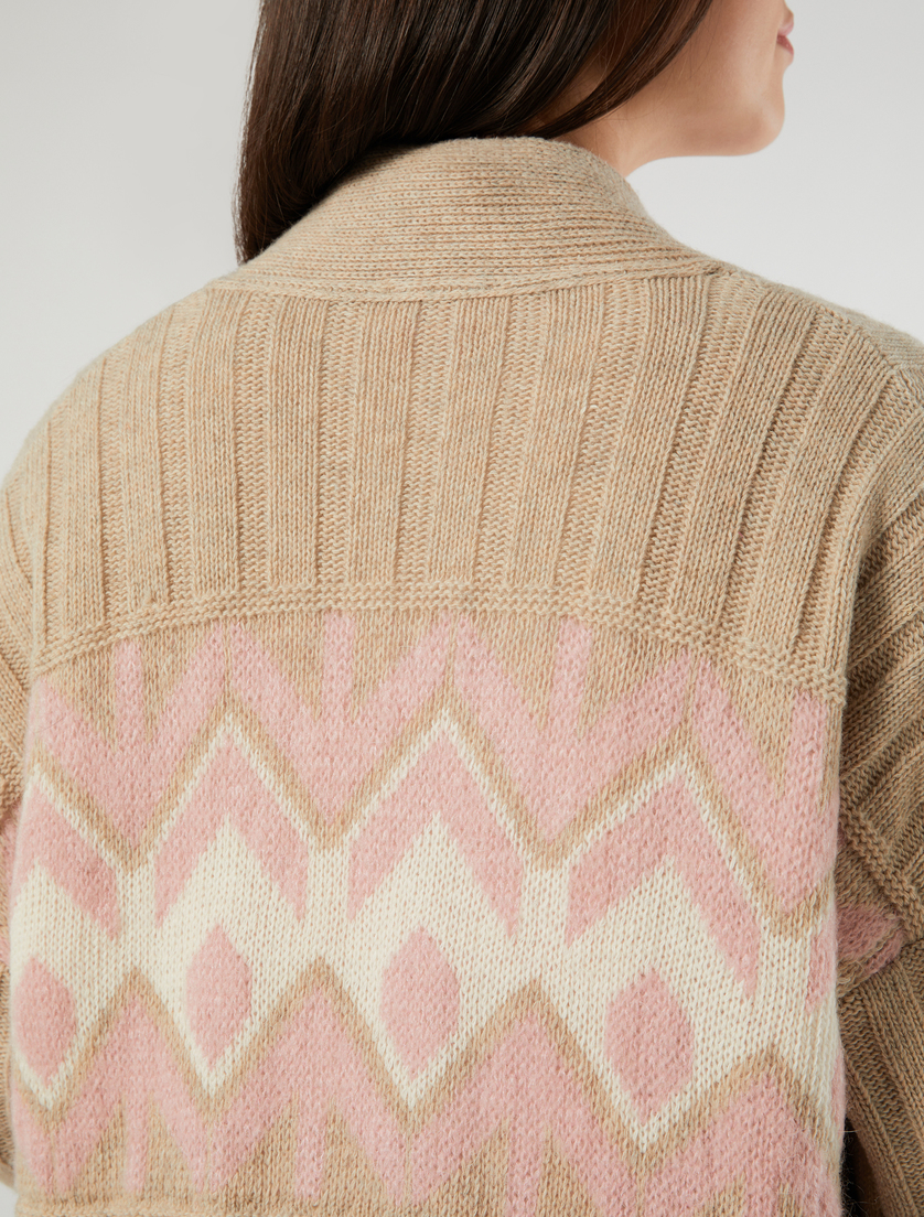Jacquard cardigan with cable-knit - IVORY - Marina Rinaldi - 5 Jacquard cardigan with cable-knit - IVORY - Marina Rinaldi - 5