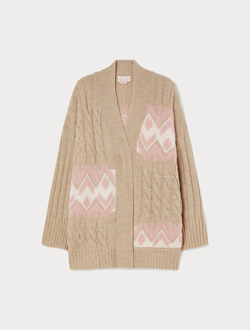 Jacquard cardigan with cable-knit - IVORY - Marina Rinaldi Jacquard cardigan with cable-knit - IVORY - Marina Rinaldi