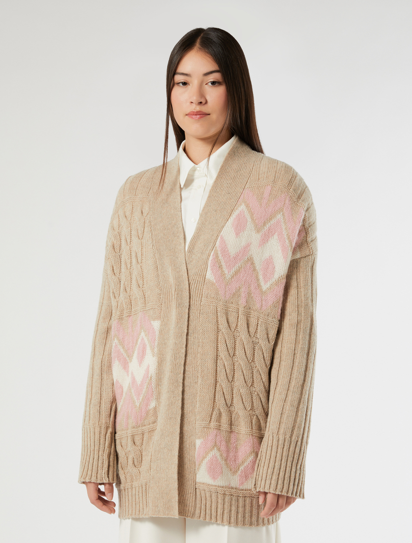 Jacquard cardigan with cable-knit - IVORY - Marina Rinaldi - 3 Jacquard cardigan with cable-knit - IVORY - Marina Rinaldi - 3