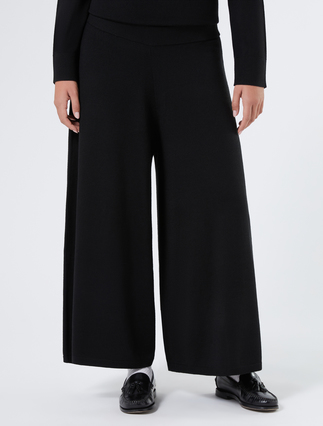 Wool blend knit trousers - BLACK
