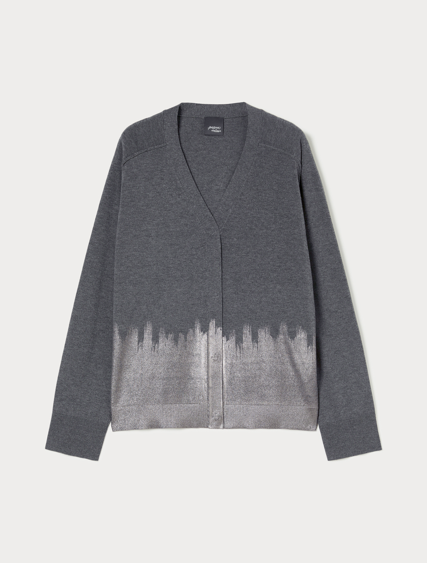 Viscose cardigan with foil print - MEDIUM GREY - Marina Rinaldi Viscose cardigan with foil print - MEDIUM GREY - Marina Rinaldi