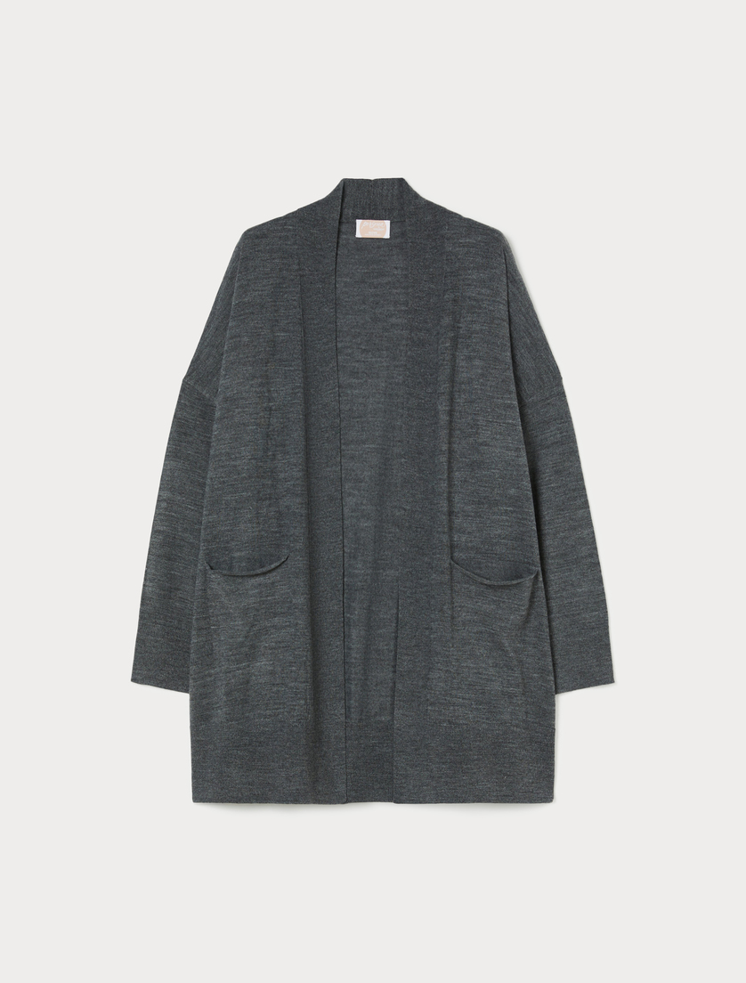 Oversize-Cardigan aus Wollmischgewebe - MITTELGRAU - Marina Rinaldi