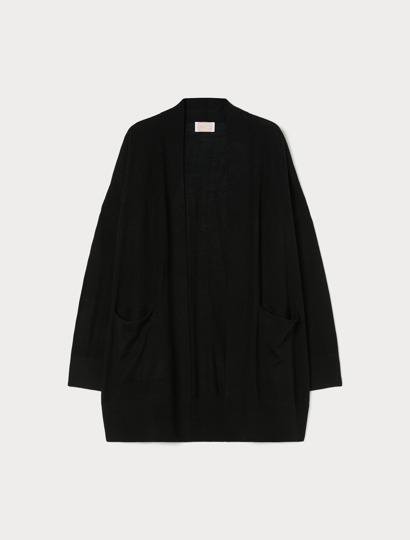 Oversized wool blend cardigan - BLACK - Marina Rinaldi