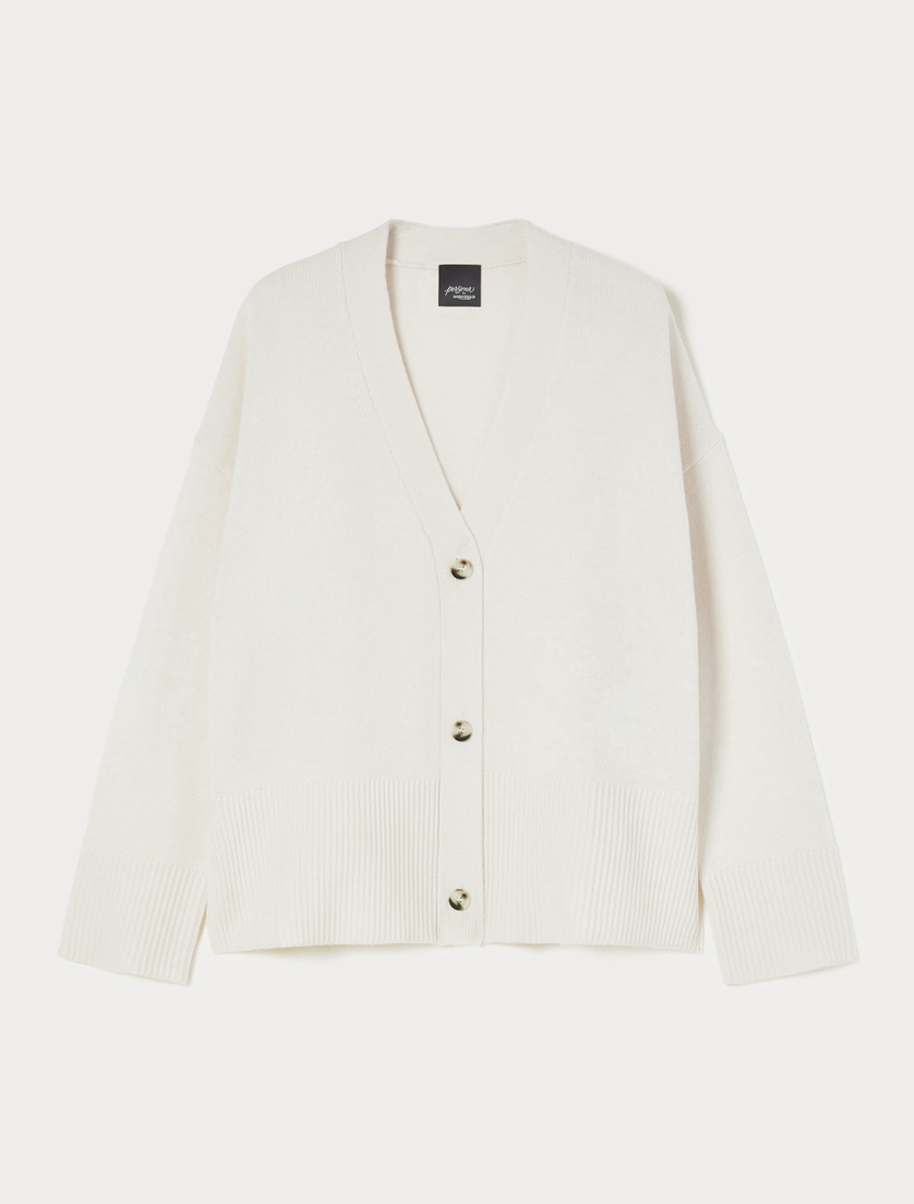 Pure wool boxy cardigan - IVORY - Marina Rinaldi Pure wool boxy cardigan - IVORY - Marina Rinaldi