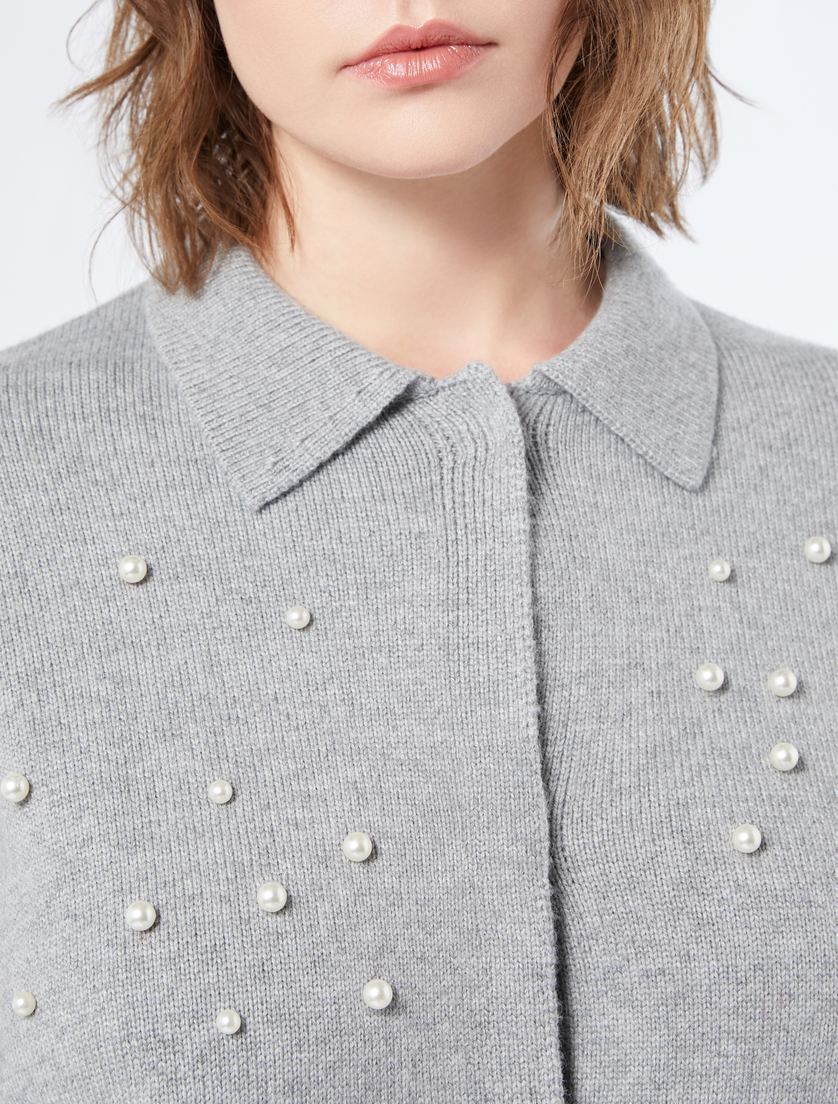Wool blend cardigan with pearls - LIGHT GREY - Marina Rinaldi - 5 Wool blend cardigan with pearls - LIGHT GREY - Marina Rinaldi - 5