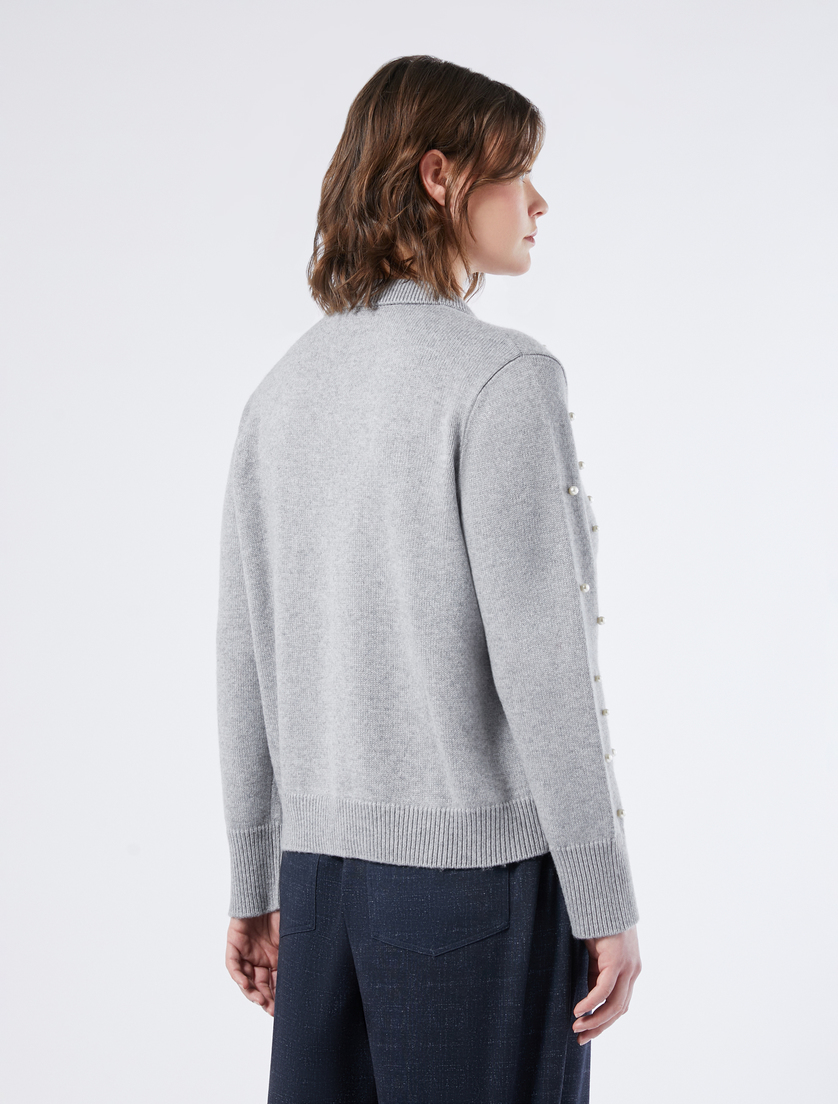 Wool blend cardigan with pearls - LIGHT GREY - Marina Rinaldi - 4 Wool blend cardigan with pearls - LIGHT GREY - Marina Rinaldi - 4