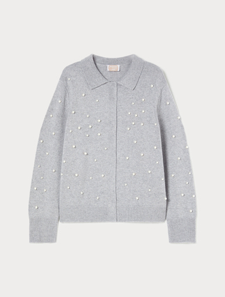 Wool blend cardigan with pearls - Marina Rinaldi