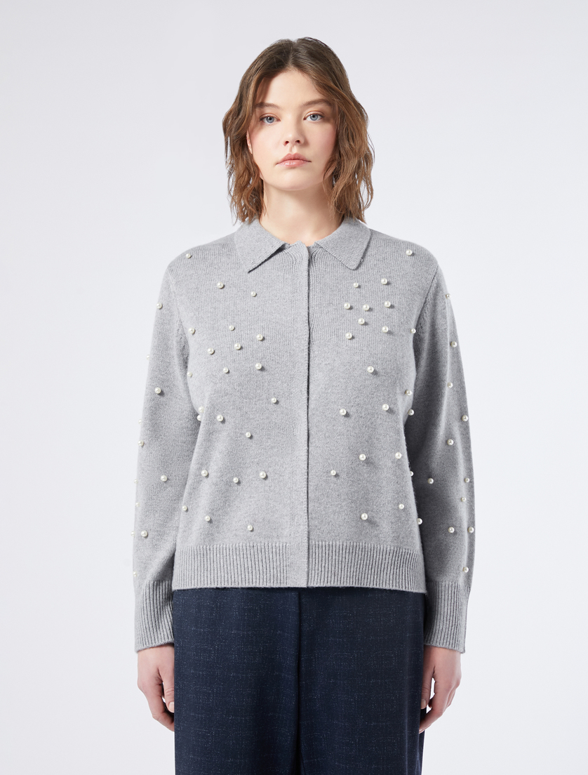 Wool blend cardigan with pearls - LIGHT GREY - Marina Rinaldi - 3 Wool blend cardigan with pearls - LIGHT GREY - Marina Rinaldi - 3