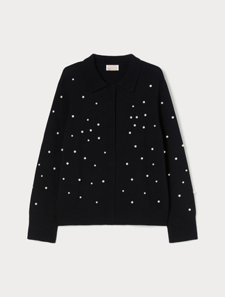 Wool blend cardigan with pearls - Marina Rinaldi