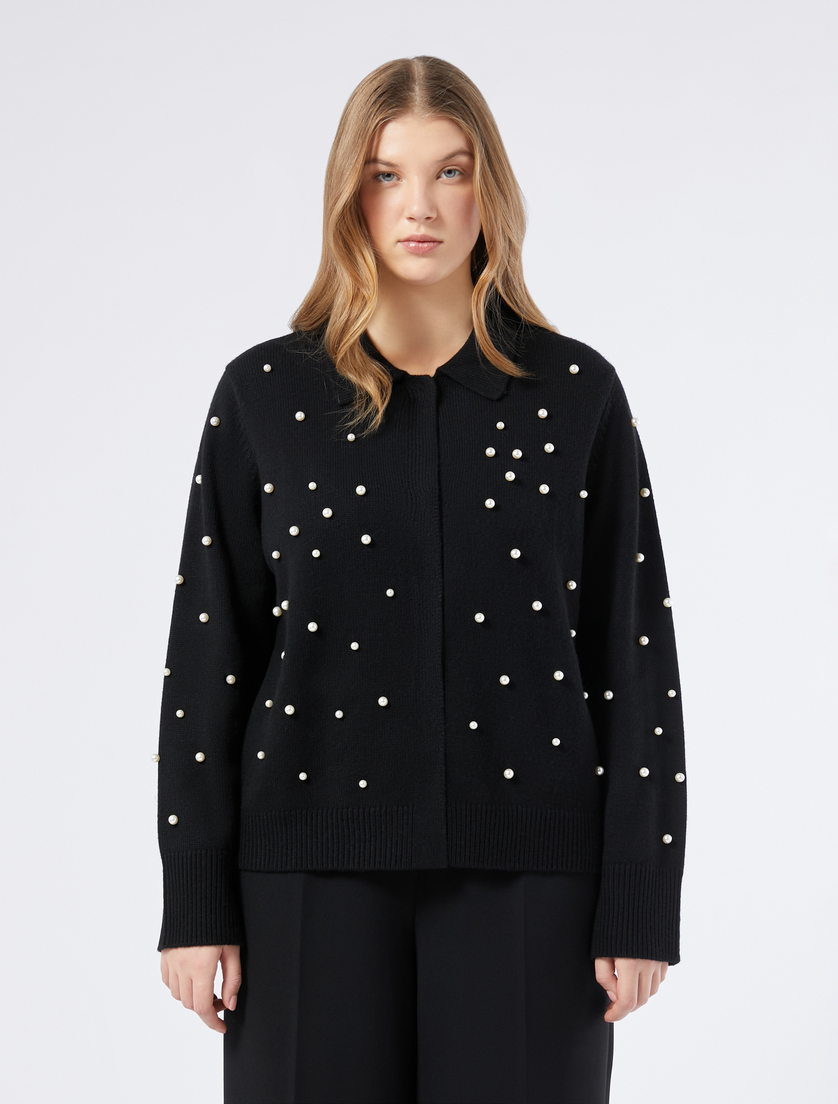 Wool blend cardigan with pearls - BLACK - Marina Rinaldi - 3 Wool blend cardigan with pearls - BLACK - Marina Rinaldi - 3