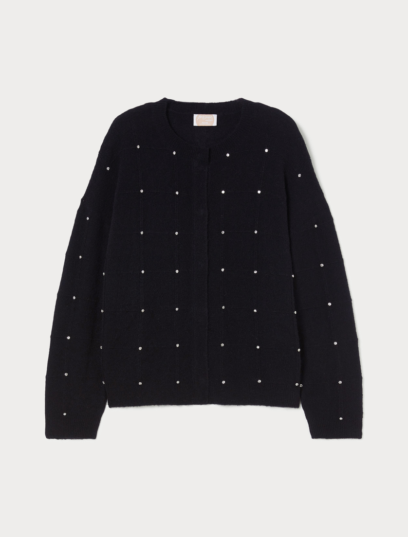 Alpaca blend cardigan with rhinestones - BLACK - Marina Rinaldi Alpaca blend cardigan with rhinestones - BLACK - Marina Rinaldi