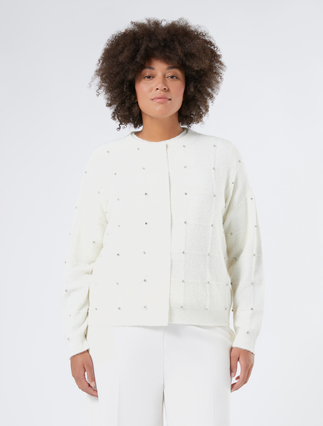 Alpaca blend cardigan with rhinestones - IVORY