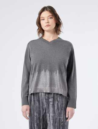 Viscose jumper with foil print - MEDIUM GREY