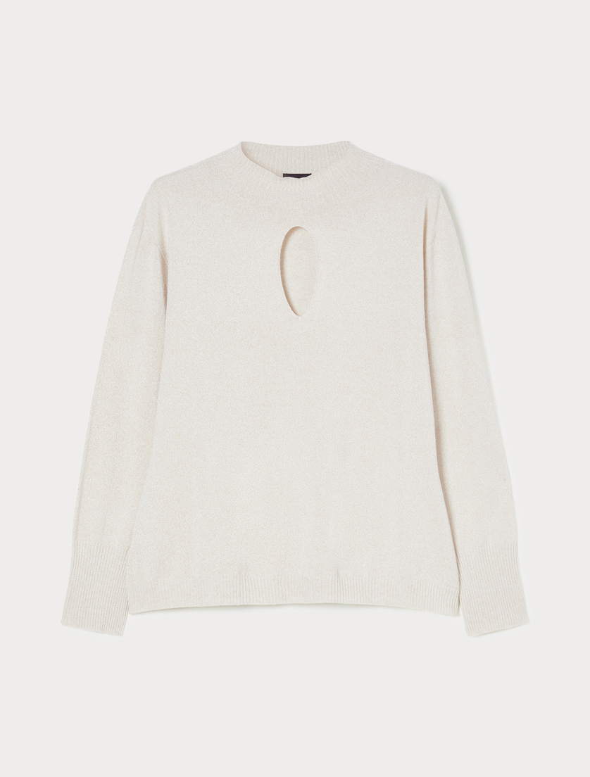 Lurex viscose mock polo-neck sweater - IVORY - Marina Rinaldi Lurex viscose mock polo-neck sweater - IVORY - Marina Rinaldi