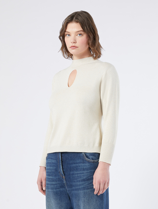 Lurex viscose mock polo-neck sweater - IVORY