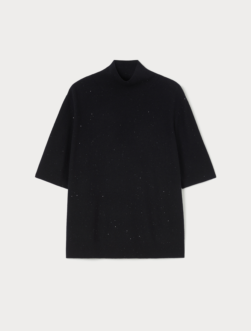 Wool and sequin polo neck jumper - BLACK - Marina Rinaldi Wool and sequin polo neck jumper - BLACK - Marina Rinaldi
