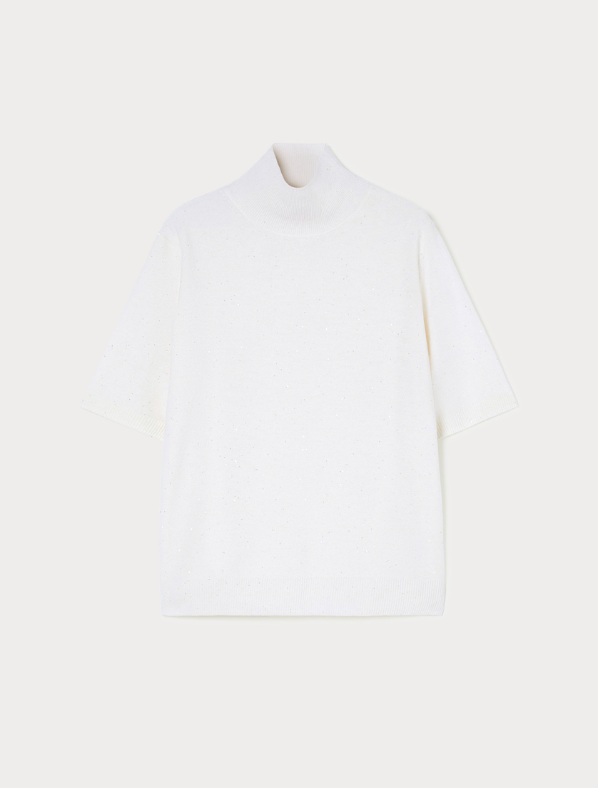 Wool and sequin polo neck jumper - IVORY - Marina Rinaldi Wool and sequin polo neck jumper - IVORY - Marina Rinaldi