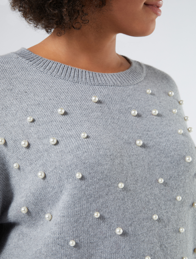 Cashmere-blend jumper with pearls - LIGHT GREY - Marina Rinaldi - 5 Cashmere-blend jumper with pearls - LIGHT GREY - Marina Rinaldi - 5