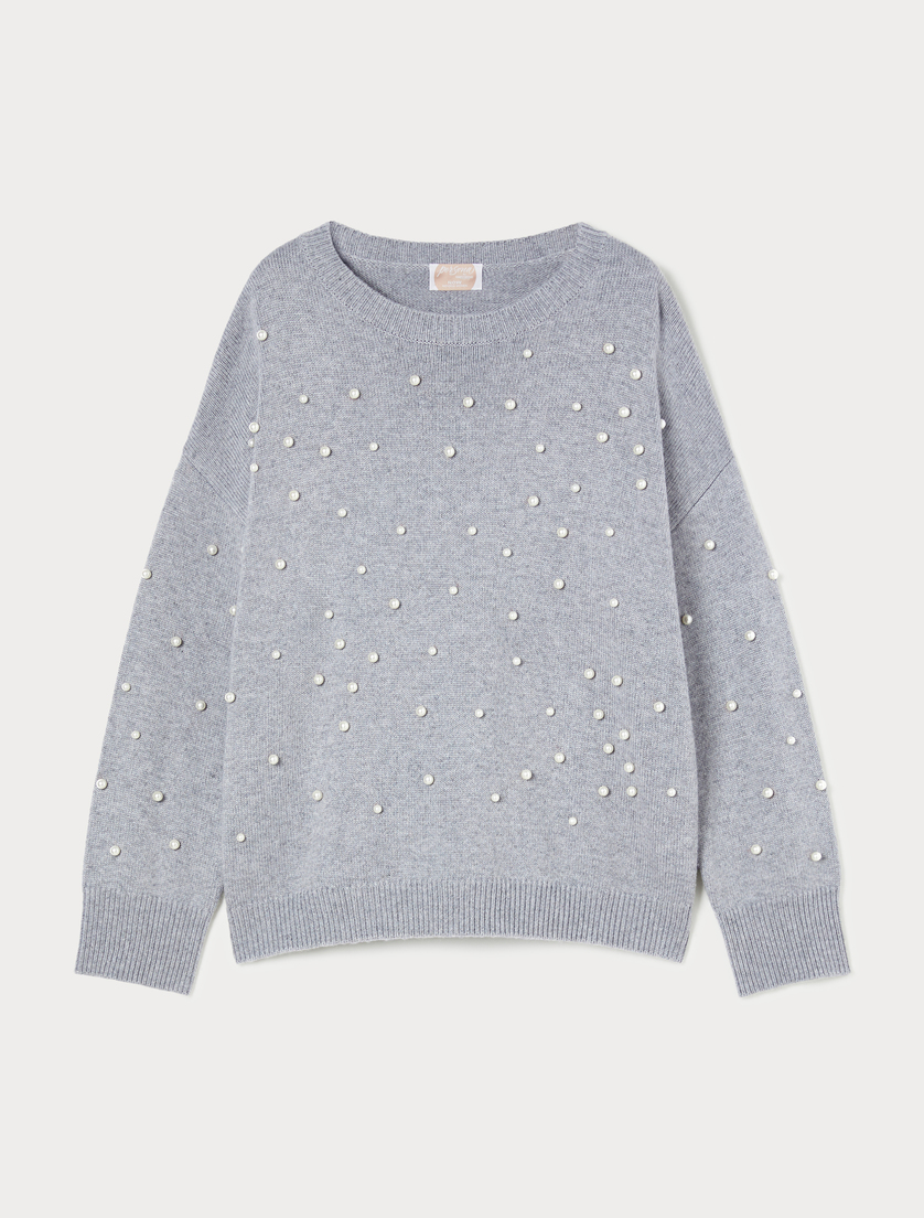 Cashmere-blend jumper with pearls - LIGHT GREY - Marina Rinaldi Cashmere-blend jumper with pearls - LIGHT GREY - Marina Rinaldi