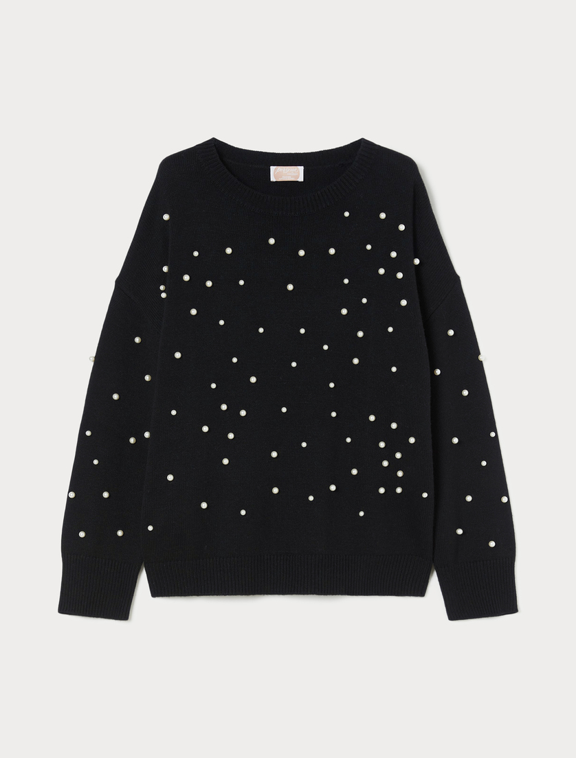 Cashmere-blend jumper with pearls - BLACK - Marina Rinaldi Cashmere-blend jumper with pearls - BLACK - Marina Rinaldi