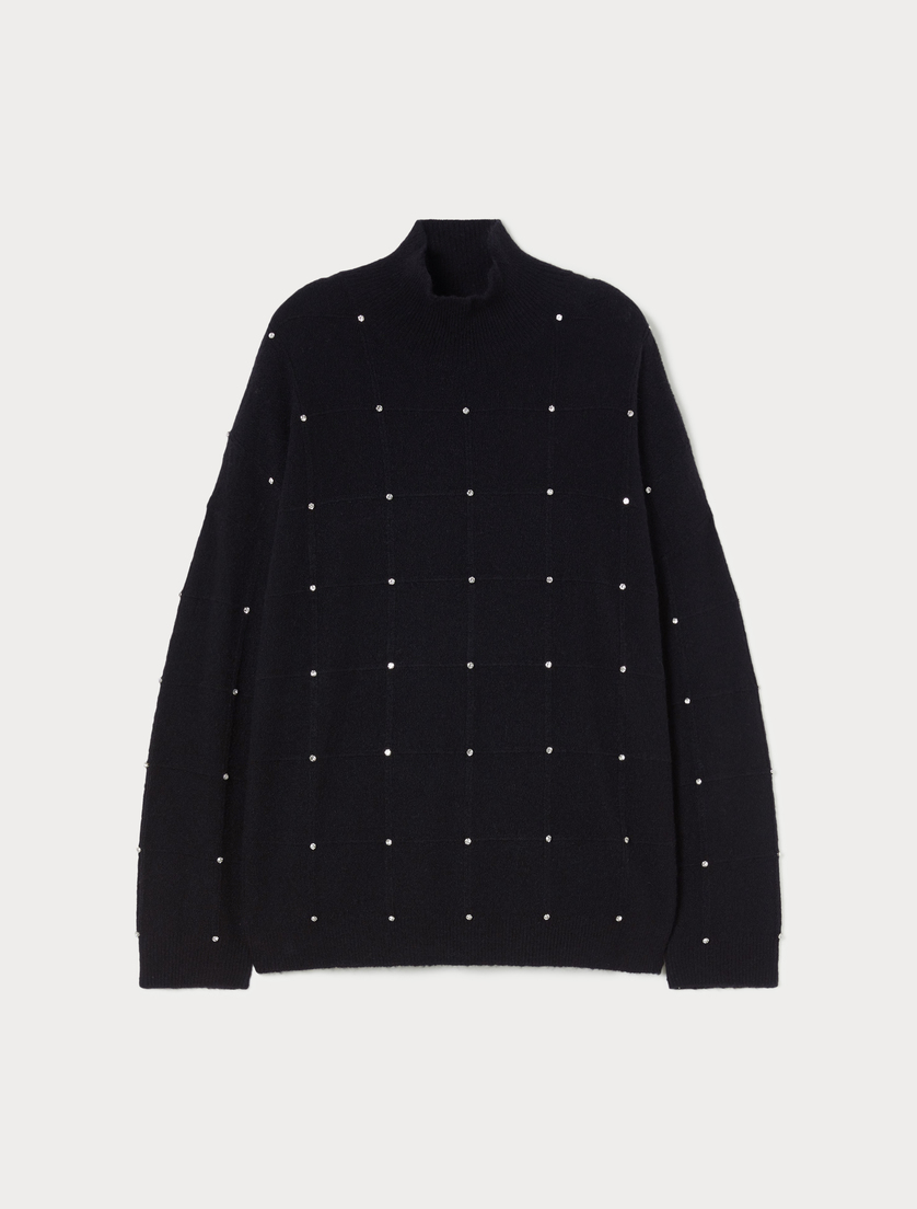 Alpaca blend polo neck jumper with rhinestones - BLACK - Marina Rinaldi Alpaca blend polo neck jumper with rhinestones - BLACK - Marina Rinaldi