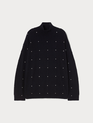 Alpaca blend polo neck jumper with rhinestones - Marina Rinaldi