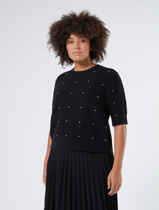 Rhinestone-adorned alpaca-blend sweater - BLACK