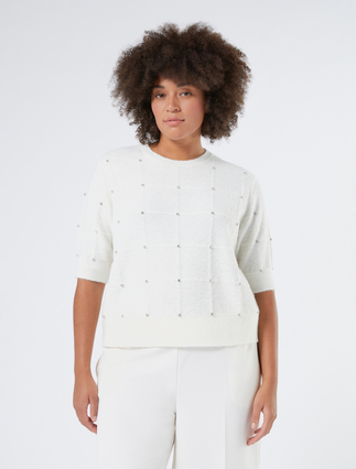 Rhinestone-adorned alpaca-blend sweater - IVORY