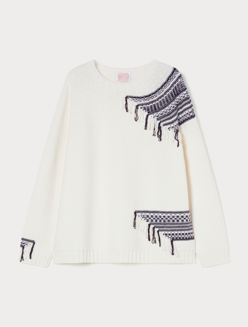 Stretch wool jacquard jumper - IVORY - Marina Rinaldi Stretch wool jacquard jumper - IVORY - Marina Rinaldi