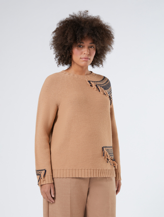 Stretch wool jacquard jumper - CAMEL