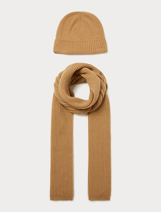 Cashmere blend scarf and hat - CAMEL
