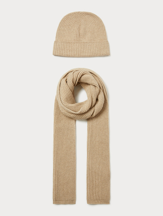 Cashmere blend scarf and hat - IVORY