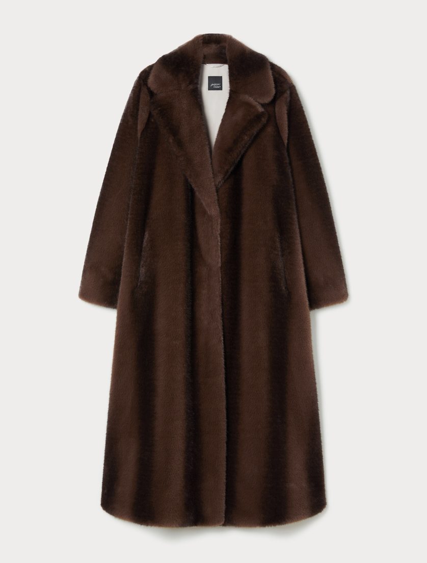 Soft-textured long coat - BROWN - Marina Rinaldi Soft-textured long coat - BROWN - Marina Rinaldi