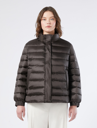 Iridescent nylon padded jacket - DARK BROWN