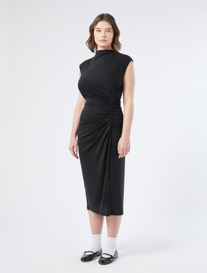 Interlock jersey dress with draping - BLACK - Marina Rinaldi - 3 Interlock jersey dress with draping - BLACK - Marina Rinaldi - 3