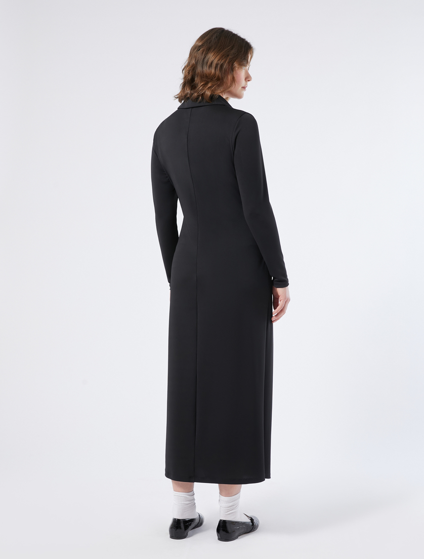 Long interlock jersey dress with draping - BLACK - Marina Rinaldi - 4