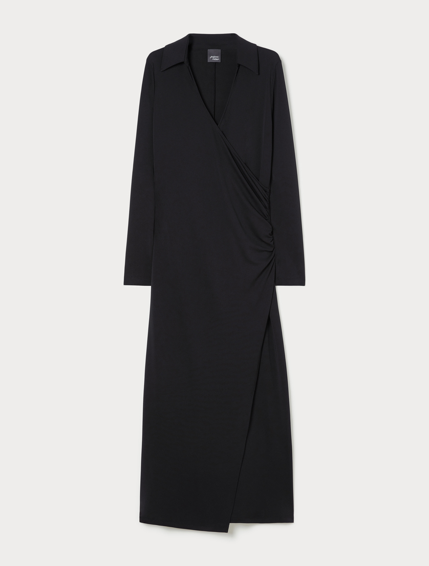 Long interlock jersey dress with draping - BLACK - Marina Rinaldi