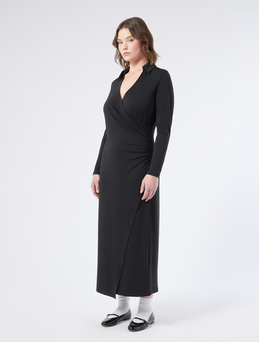Long interlock jersey dress with draping - BLACK - Marina Rinaldi - 3