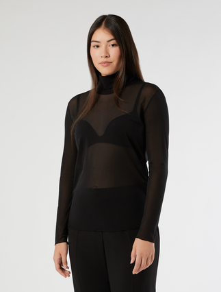 Tulle turtleneck jumper - BLACK