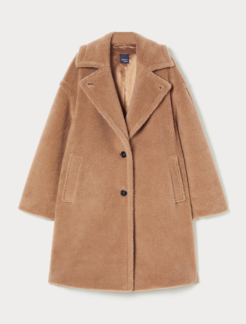Plush-effect jersey coat - BEIGE - Marina Rinaldi Plush-effect jersey coat - BEIGE - Marina Rinaldi