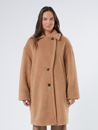 Plush-effect jersey coat - BEIGE