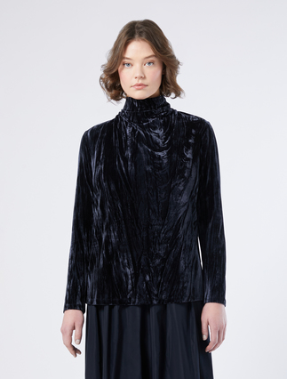 Velvet jersey polo-neck jumper - MIDNIGHTBLUE