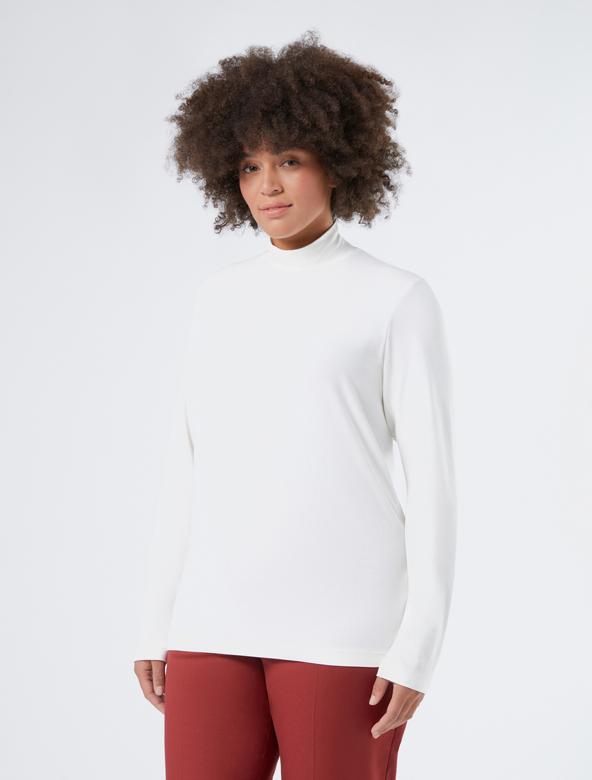 Stretch jersey polo-neck sweater - IVORY - Marina Rinaldi - 3 Stretch jersey polo-neck sweater - IVORY - Marina Rinaldi - 3