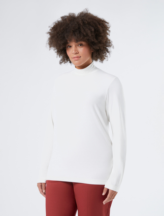 Stretch jersey polo-neck sweater - IVORY