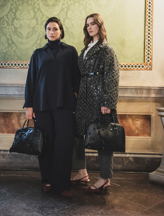 Bouclé coat with sequins - BLACK WHITE