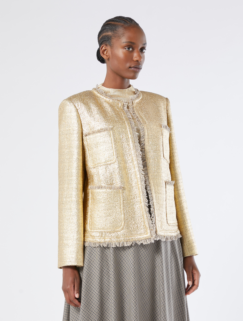 Knit fabric jacket with laminated detail - GOLD - Marina Rinaldi - 3 Knit fabric jacket with laminated detail - GOLD - Marina Rinaldi - 3