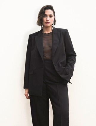 Twill blazer with rhinestones - BLACK