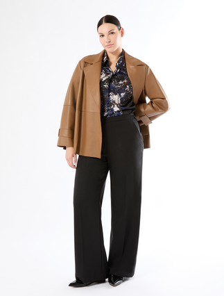 Wide-fit pure woollen cloth trousers - BLACK