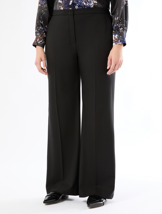Wide-fit pure woollen cloth trousers - BLACK