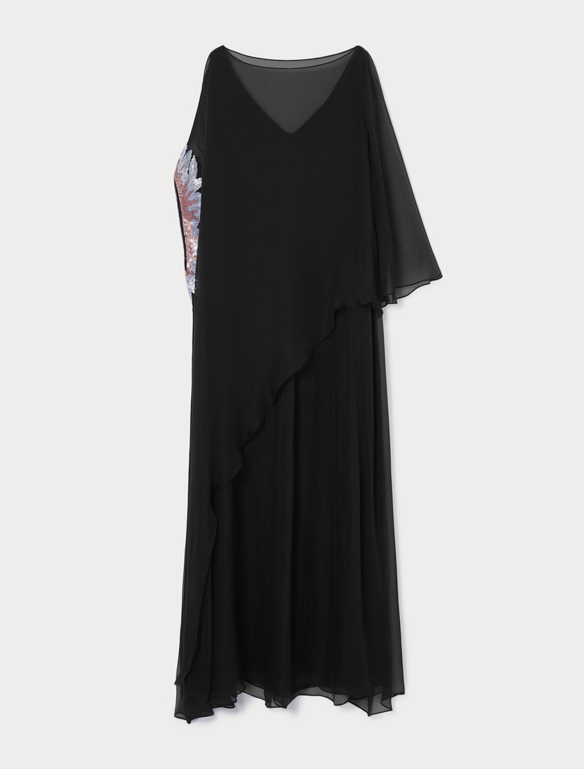 Pure silk chiffon dress - BLACK - Marina Rinaldi Pure silk chiffon dress - BLACK - Marina Rinaldi
